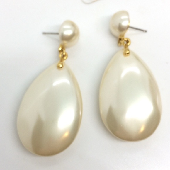 VINTAGE 80S 90S LIZ CLAIBORNE LCI TEARDROP FAUX PEARL RUNWAY EARRINGS LARGE - Picture 11 of 13